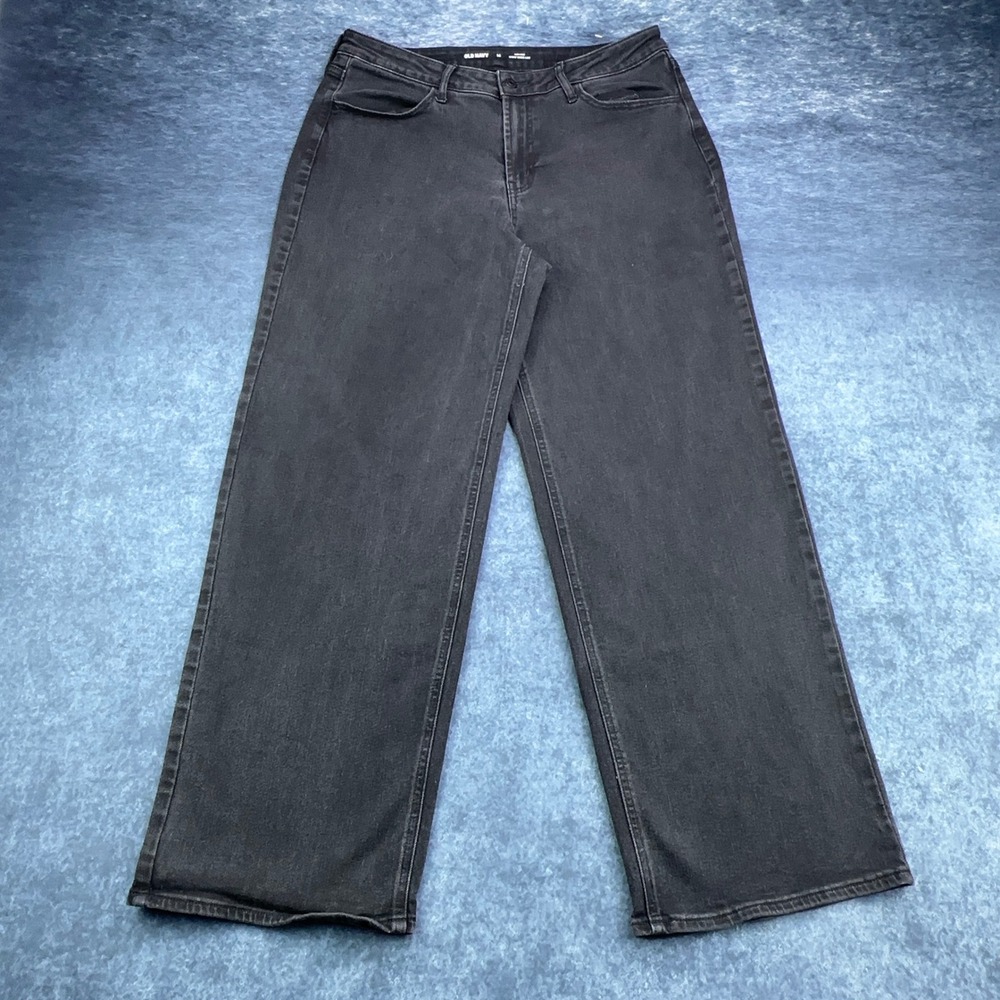 Old Navy High-Rise Wow Wide Leg Jeans Washed‎ Black Size 14 Stretch Denim Pant